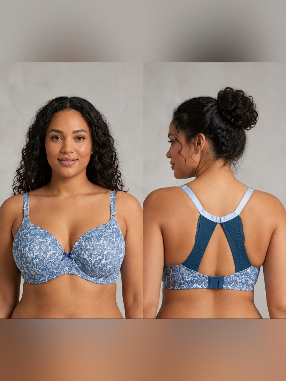 Cacique Simply Wire Free Plunge Bra 42DD Blue Floral Lightly Lined Comfort Bra